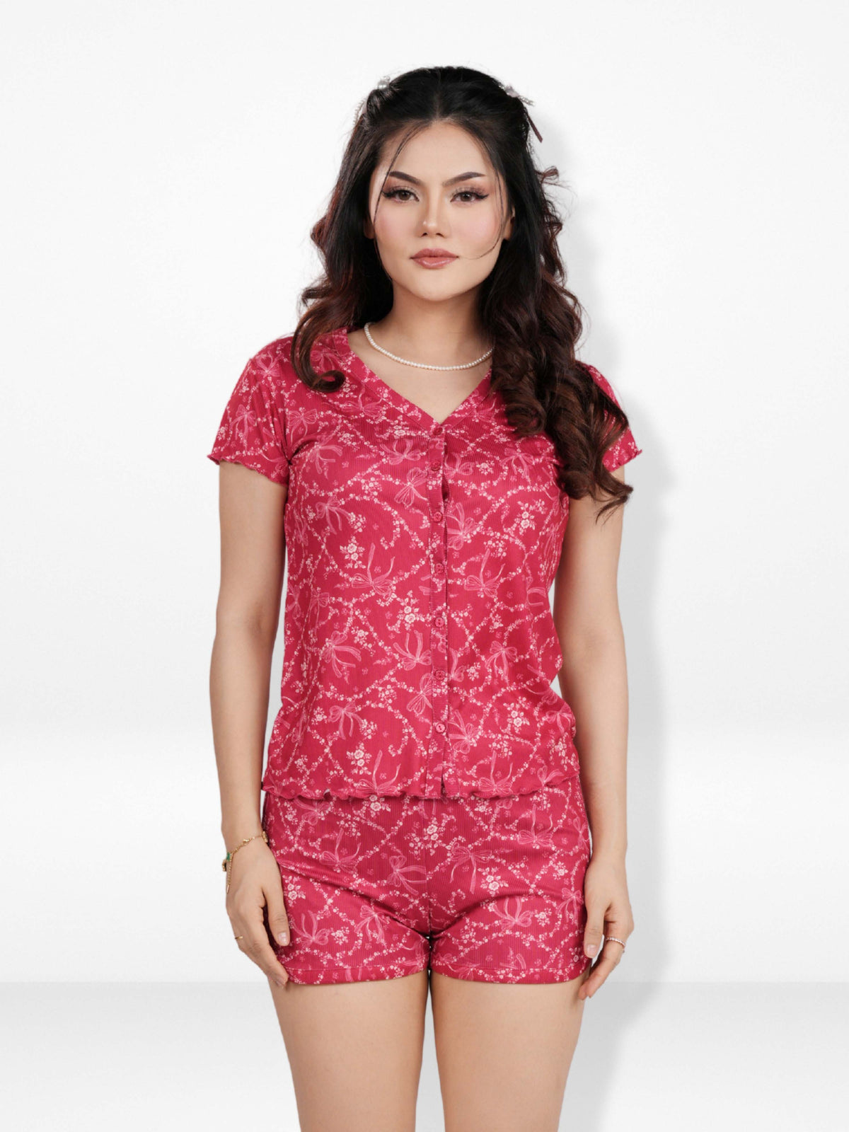 Women's Pajama Sets Button Down Short Sleeve Shirt and Shorts 2 Piece Summer Outfits Lounge Sets