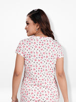 Women’s Short Sleeve Button-Down Top | Printed Sleepwear Shirt | Soft & Stretchy Yummy Rib Fabric | Lounge Top - Egret