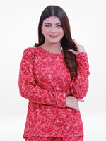 Women’s Long-Sleeve Crew Neck Pajama Top | All-Over Print Sleepwear Shirt | Soft & Stretchy Yummy Rib Fabric | Lounge Top - Crimson