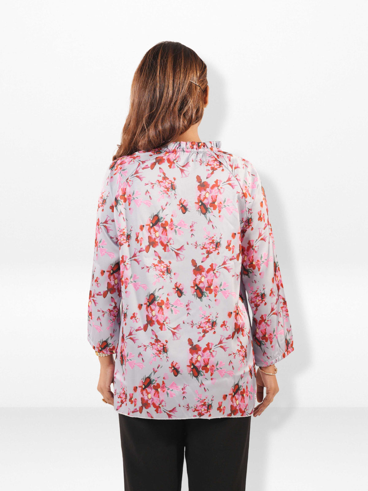 Women's V-Neck Floral Satin Top – Stylish Casual Blouse | Everyday Office & Business Casual Wear