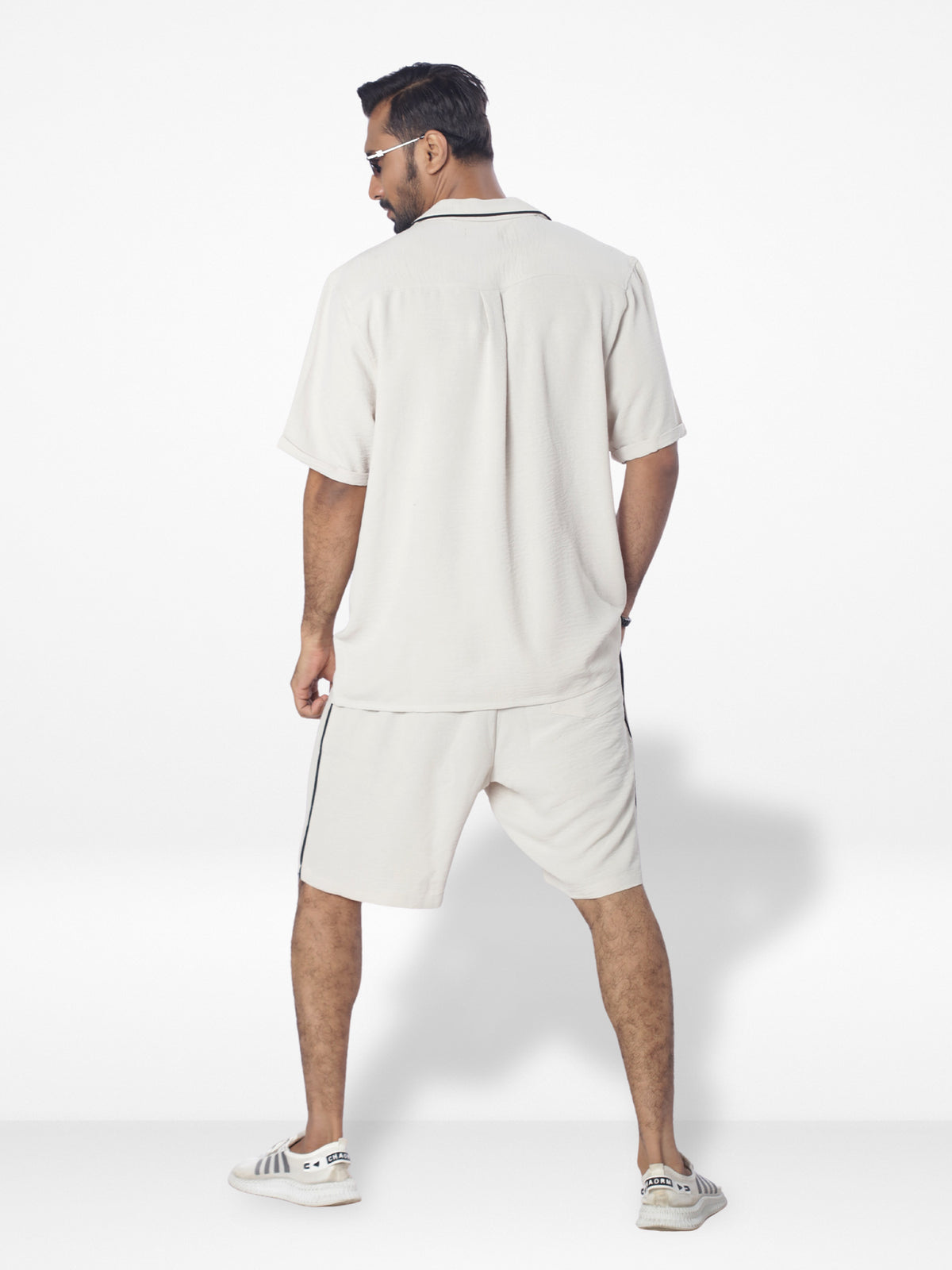 Men's Casual Short Sleeve Button Down Shirt & Short Pant Set |Beige