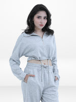 Women’s Long Sleeve Cropped Top Half Zip Pullover Sweatshirt | Trendy Relaxed Fit , Sweatshirt for Casual & Athleisure Wear