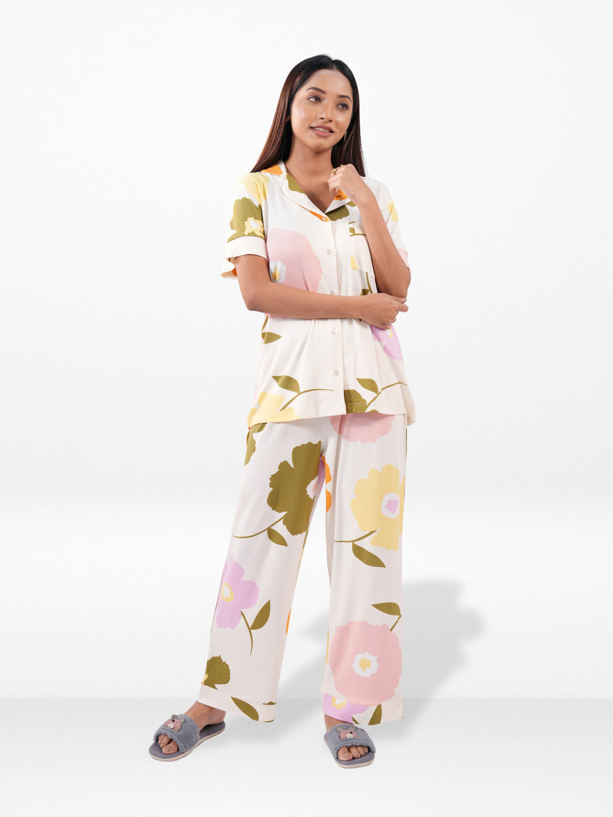Women’s Printed Night Suit Set – Shirt & Pyjama | Soft Nightwear Dress, 2 Piece Sleepwear for Women, Comfortable Loungewear