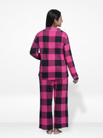 Women Sleepwear Long Sleeve Pyjama Set Wine Check