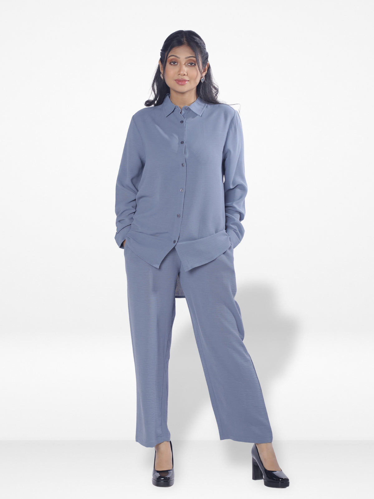 Women Solid Color Co-Ord Set| Long Sleeve| Slate Blue