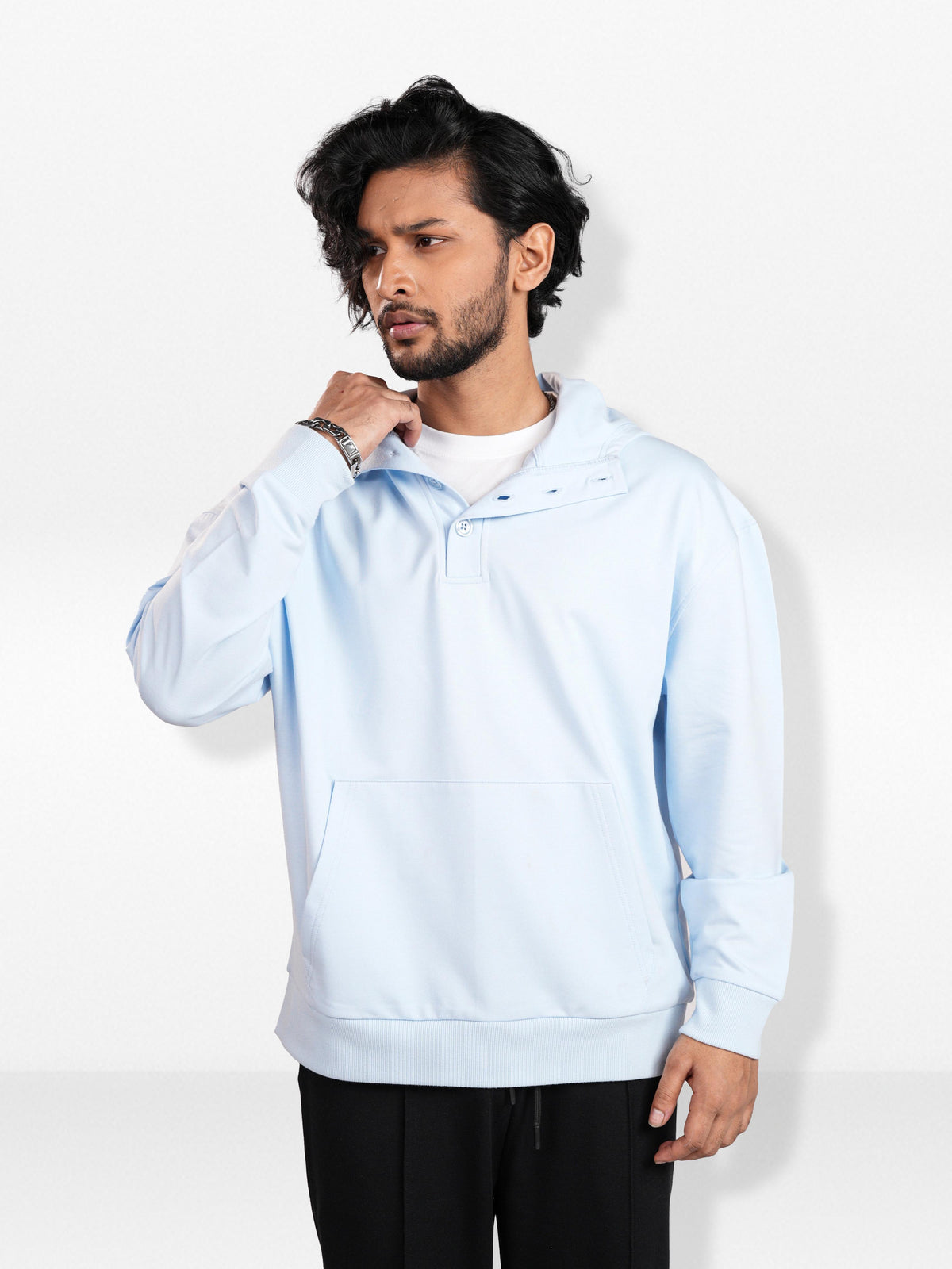 Men’s Henley Hoodie – Relaxed Fit Pullover | Long Sleeve Hooded with Button Placket & Kangaroo Pocket