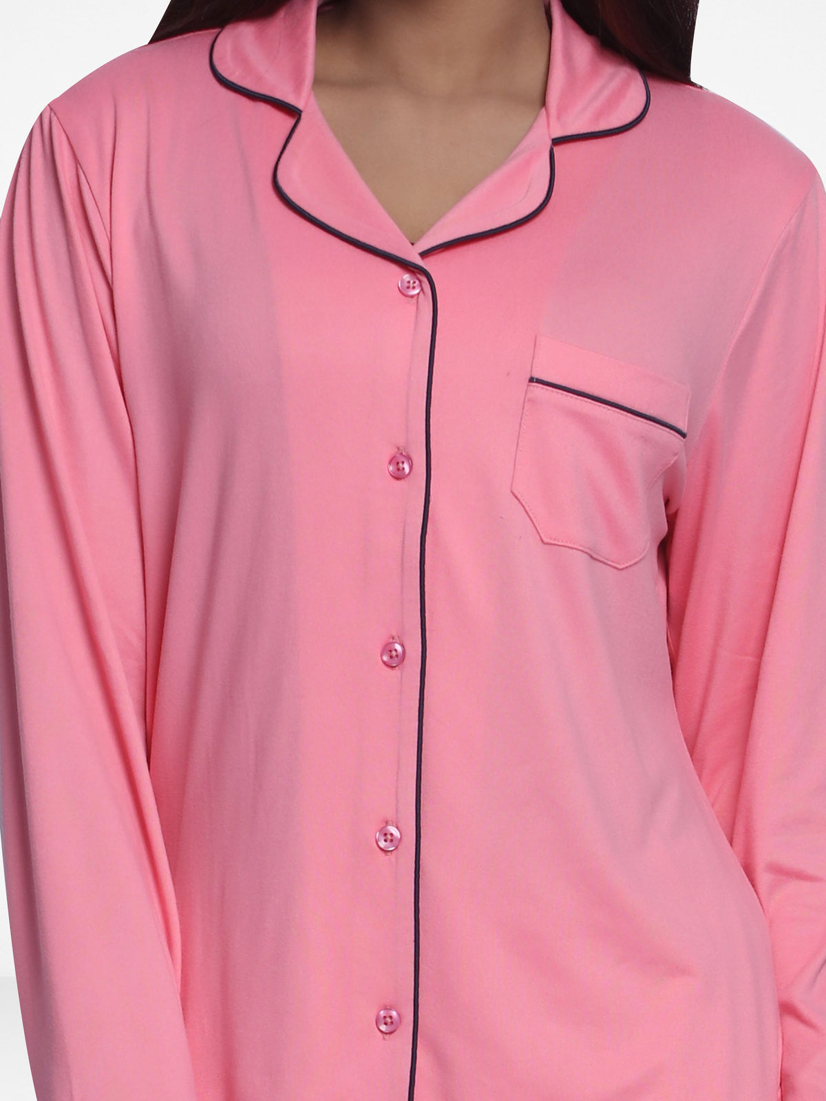 Women Solid Sleepwear Long Sleeve Pyjama Set