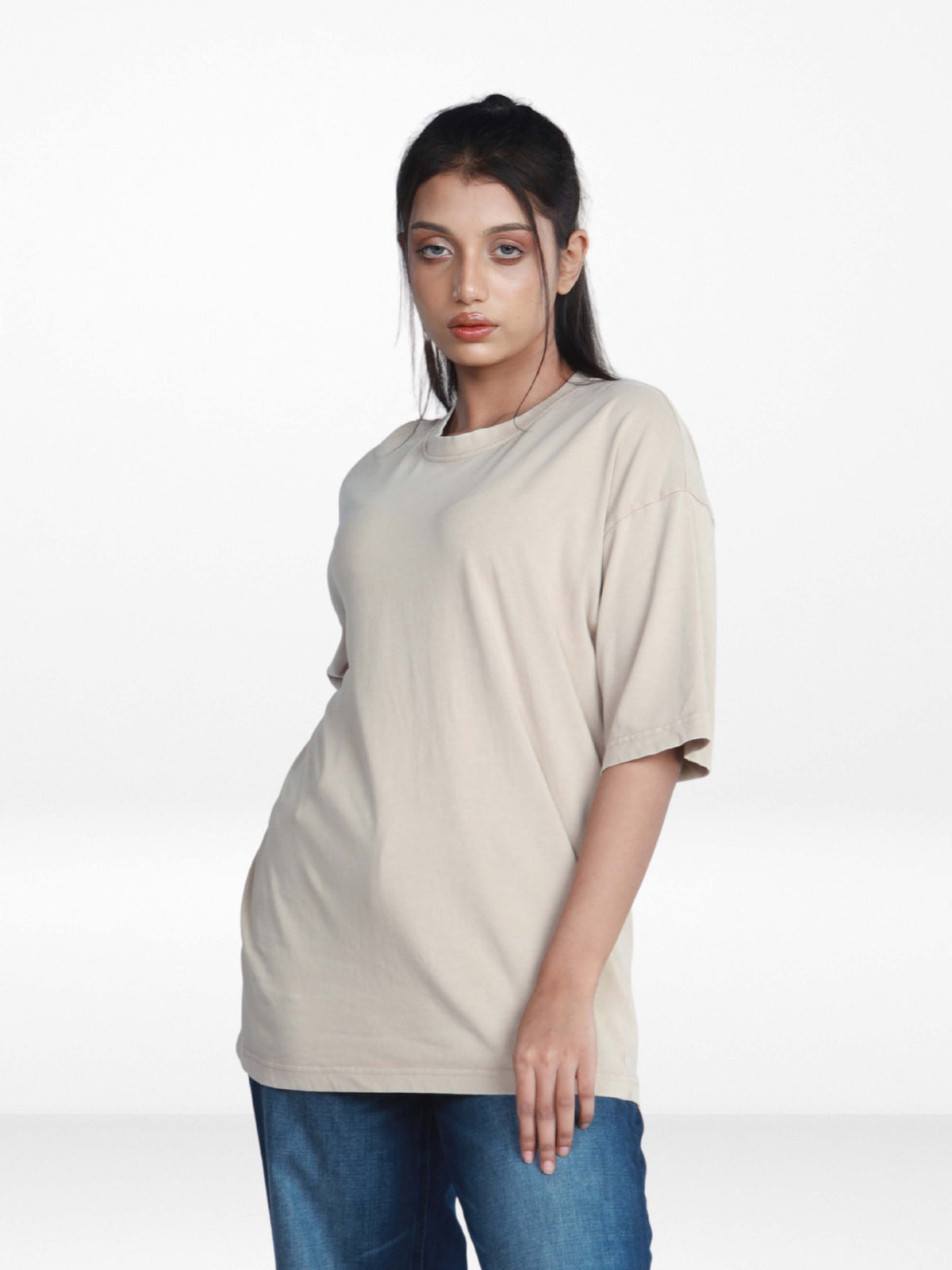 Unisex Drop Shoulder T-Shirt – Classic Solid Short Sleeve Acid wash Tee, Cotton Blend Comfortable Casual Wear - Beige