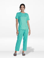 Women’s 2 Piece All Over Printed Loungewear Set – Short Sleeve Top & Pants | Casual Lounge Outfit, Soft Pajama Set, Summer Sleepwear for Women