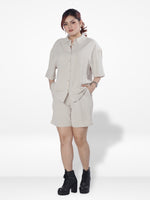 Women Solid Color Co-Ord Set| Short Sleeve| Beige