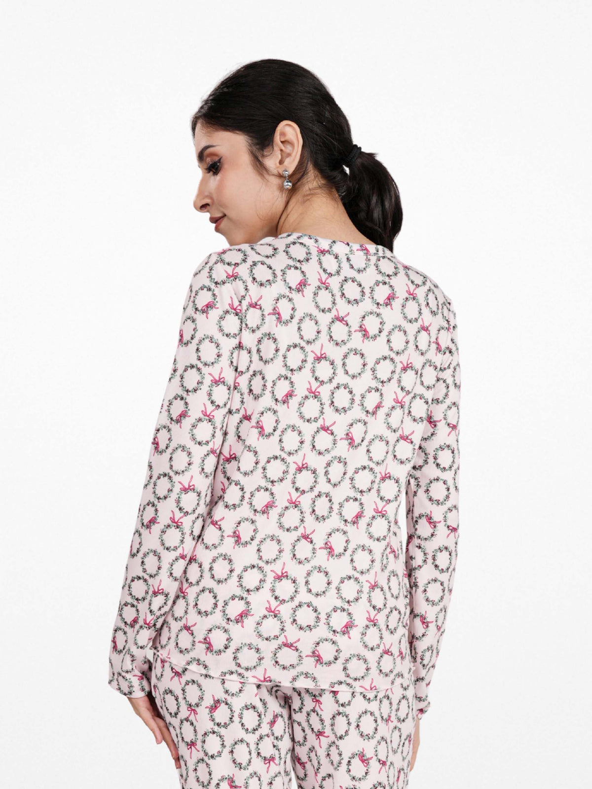 Women's Henley Long Sleeve Printed Top – Soft & Stretchy Rib Knit Casual T-Shirt