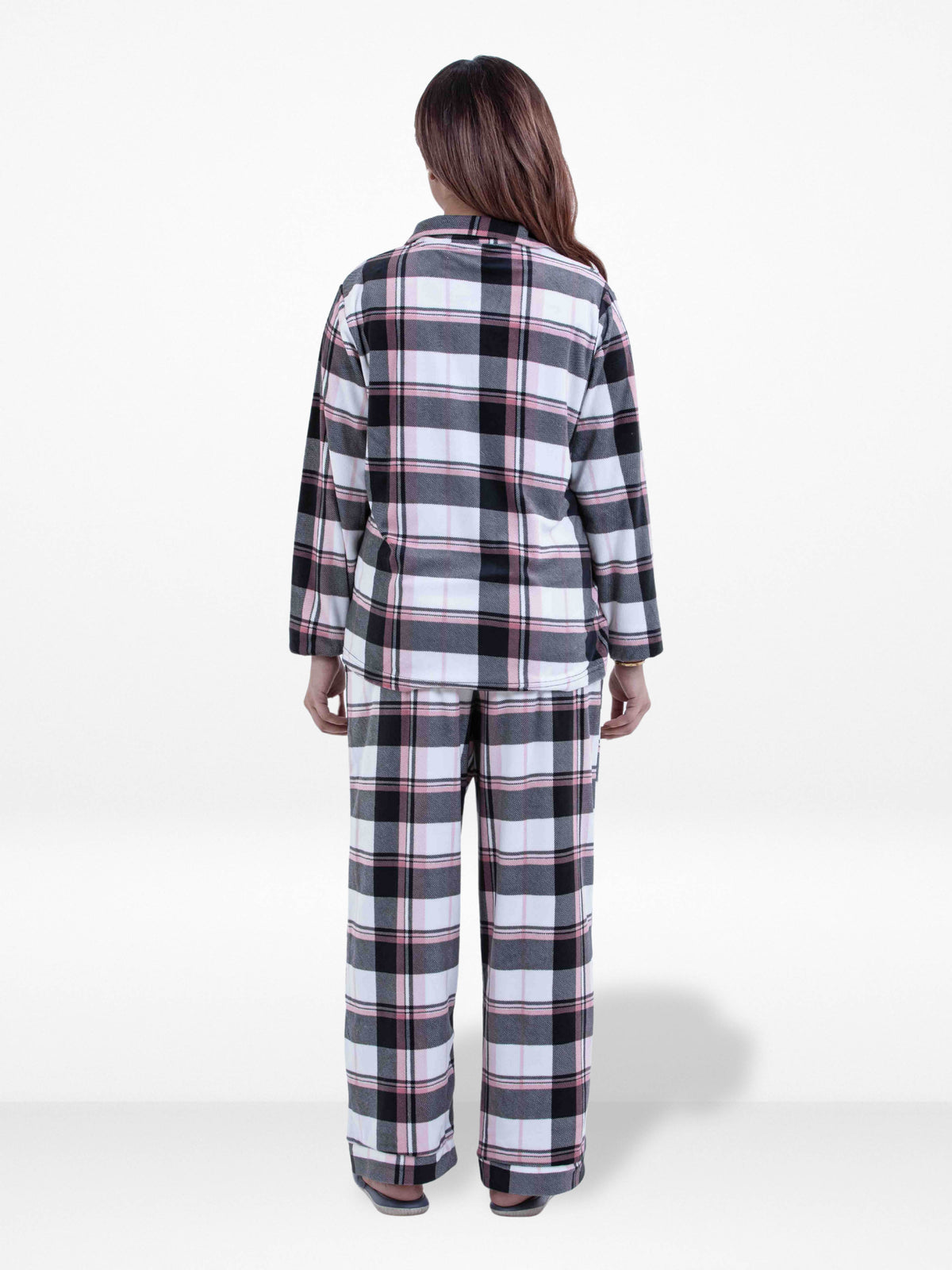 Women’s Classic Button-Down Pajama Set – Soft FlannelFabric Sleepwear | Long Sleeve Notch Collar Top & Full-Length Pants | Cozy Loungewear for Night & Home Pyjama Set Pink Check