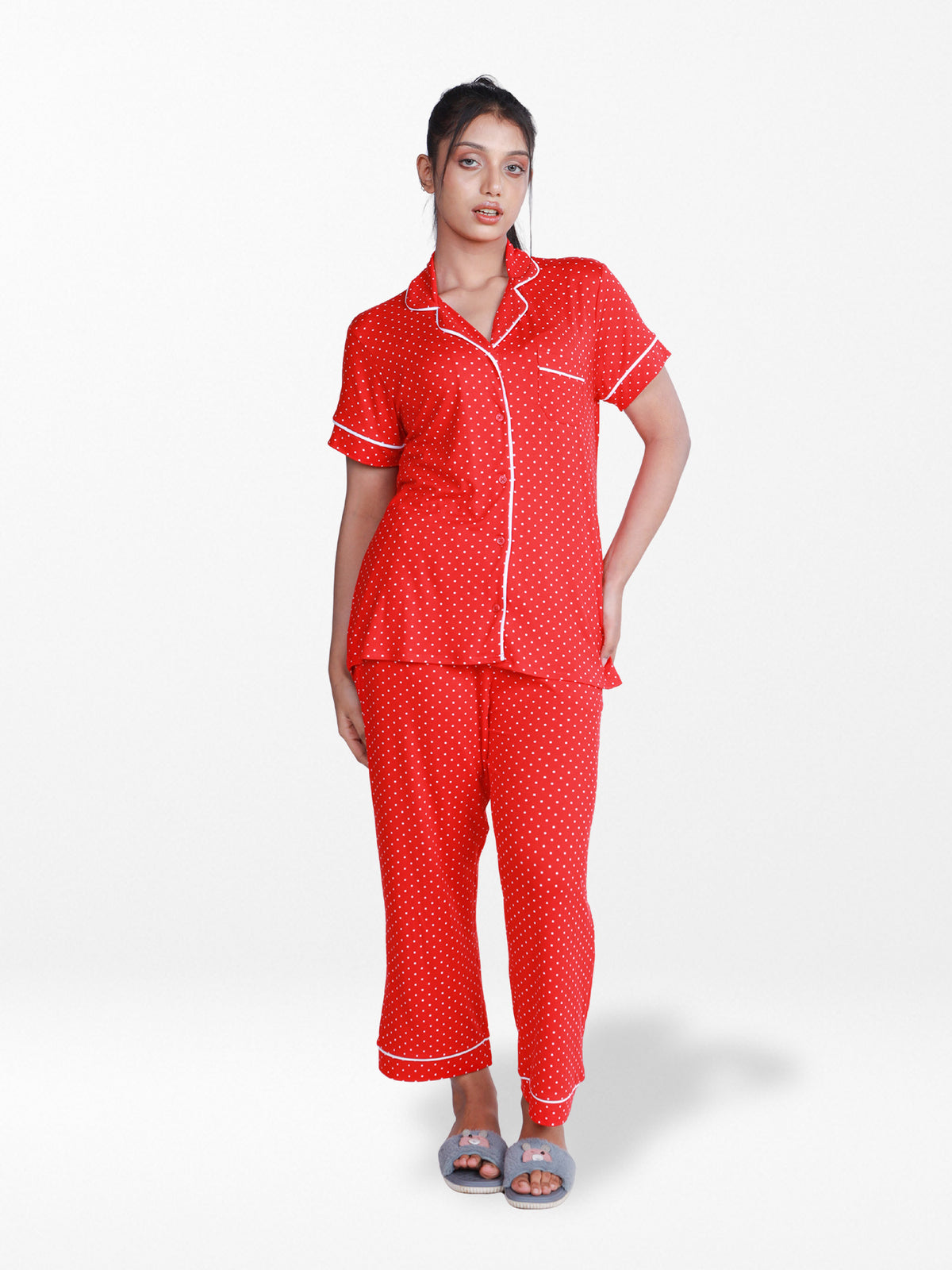 Women’s Printed Night Suit Set – Shirt & Pyjama | Soft Nightwear Dress, 2 Piece Sleepwear for Women, Comfortable Loungewear