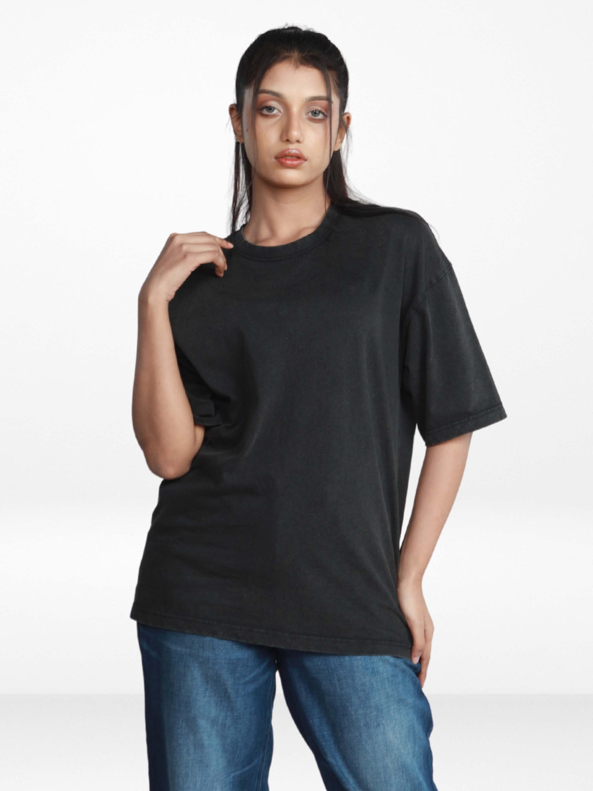 Unisex Drop Shoulder T-Shirt – Classic Solid Short Sleeve Acid wash Tee, Cotton Blend Comfortable Casual Wear- Black