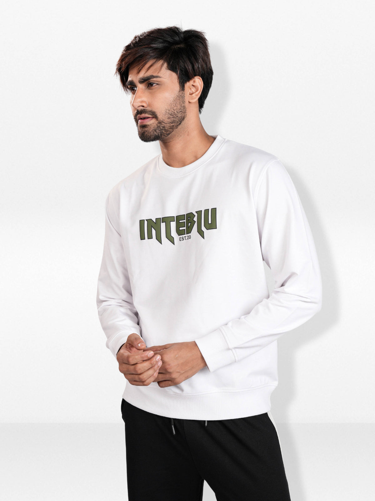 Men’s inteblu Graphic Crew Neck Sweatshirt –Long Sleeve | Casual Everyday Comfort Wear