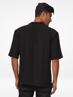 Men's Half-Sleeve Relaxed-Fit Casual Cuban Collar Shirt Black