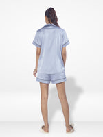 3pcs Women Satin Pajama Set. Contrast Piping, Notch Collar & Button Down.