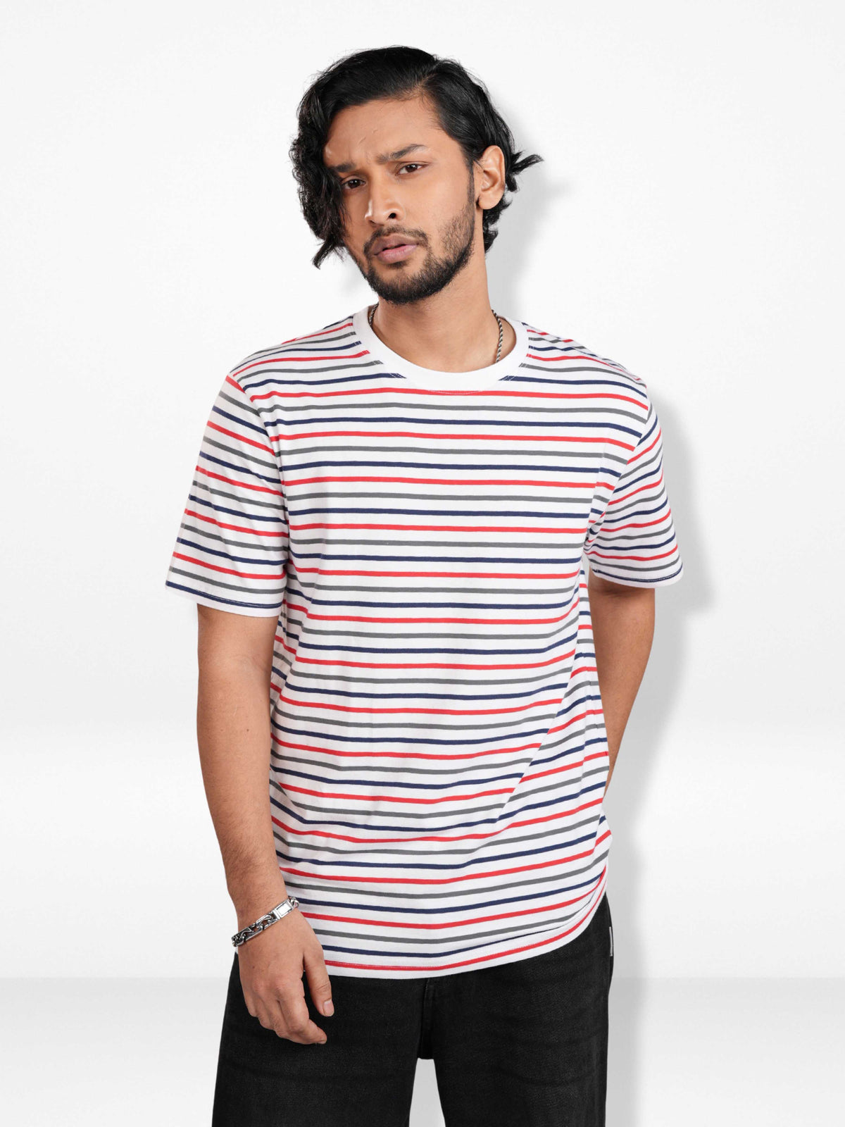 Men’s Striped Henley Neck T-Shirt – Regular Fit Short Sleeve Tee | Soft Stretch Casual Wear