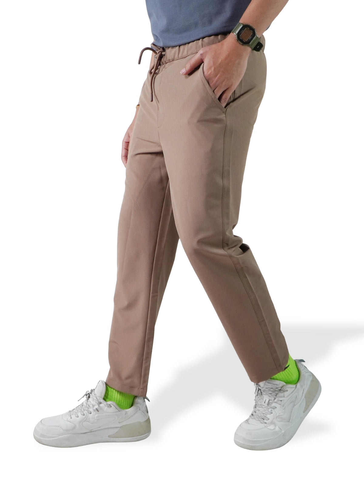 Men’s Relaxed Fit Trousers – Elastic Waist with Drawstring, Casual Pants with Fake Fly & Side Pockets ,Comfortable Everyday Wear