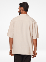 Men's Half-Sleeve Relaxed-Fit Casual Cuban Collar Shirt Beige