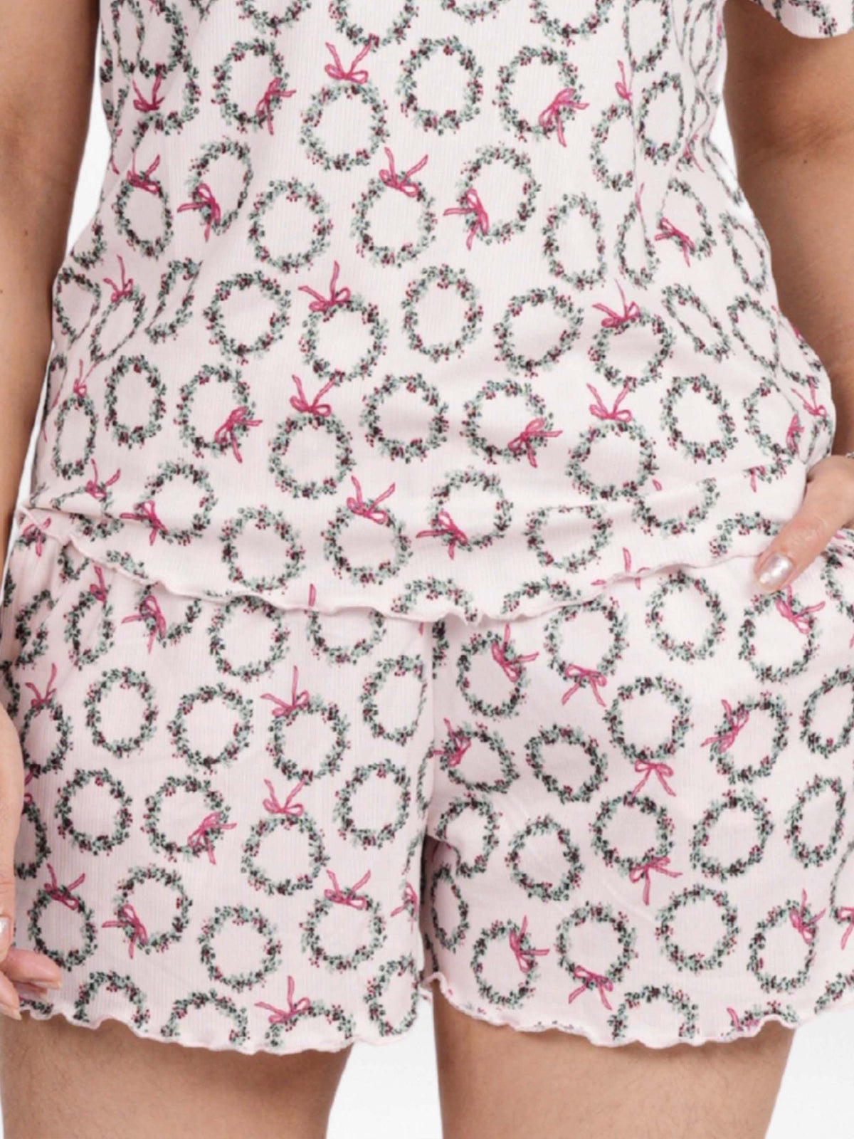 Women’s Pajama Shorts | Printed Sleepwear Shorts | Soft Stretch Yummy Rib Fabric | Elastic Waist Lounge Shorts for Women - Blushing Bride