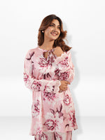 Women's Co-Ord Set – Pink Satin Floral Printed 2-Piece Matching Outfit