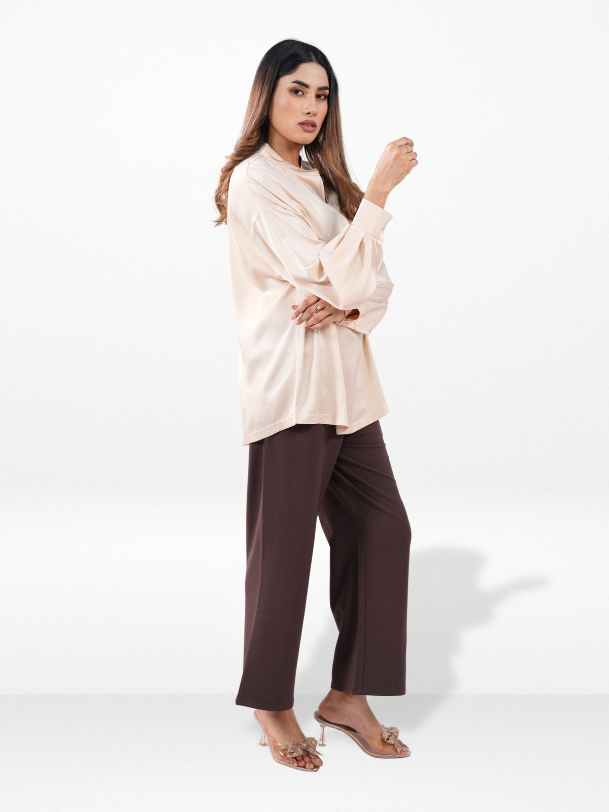 Women’s Satin Band Collar Top – Soft Shiny Blouse | Elegant Party & Everyday Wear