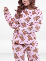 Women’s Cute Bear Printed Pyjama Set – Long Sleeve Top & Pants, Soft Cozy 2-Piece Sleepwear Nightwear for Winter & Everyday Comfort