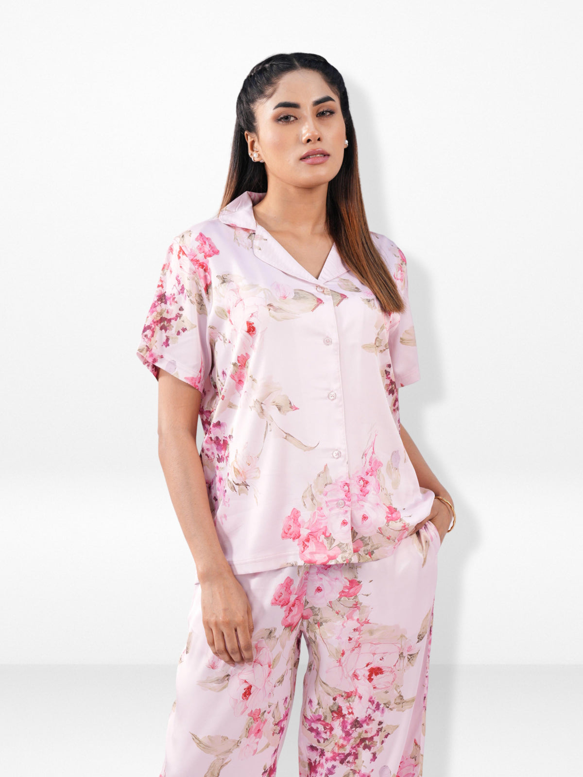 Women’s Short Sleeve Satin Sleepwear Set – Notch Collar 2 Piece Pajama Outfit | Comfy Nightwear, Soft Summer Lounge Set for Women