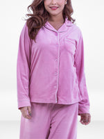 Women's Soild Pyjama Set , Valour Long Sleeve Notch-Collar2-Piece Sleepwear, Soft & Warm Nightwear
