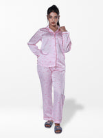 Women’s Satin Pajama Set – Long Sleeve Button Down with Notch Collar & Contrast Piping | 2 Piece Silk Sleepwear with Long Pants