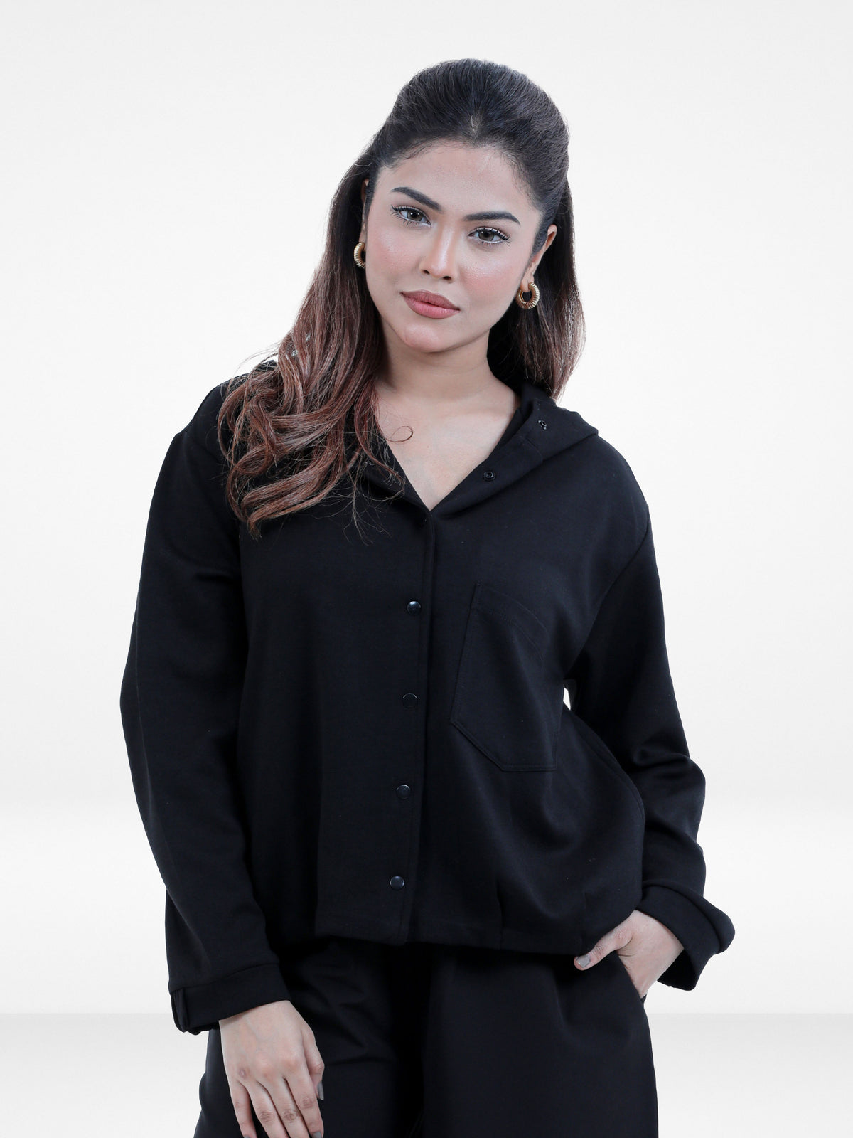 Women Button Down Hoodie – Long Sleeve Pullover Fall Winter Jacket, Casual Warm Outerwear for Everyday Wear