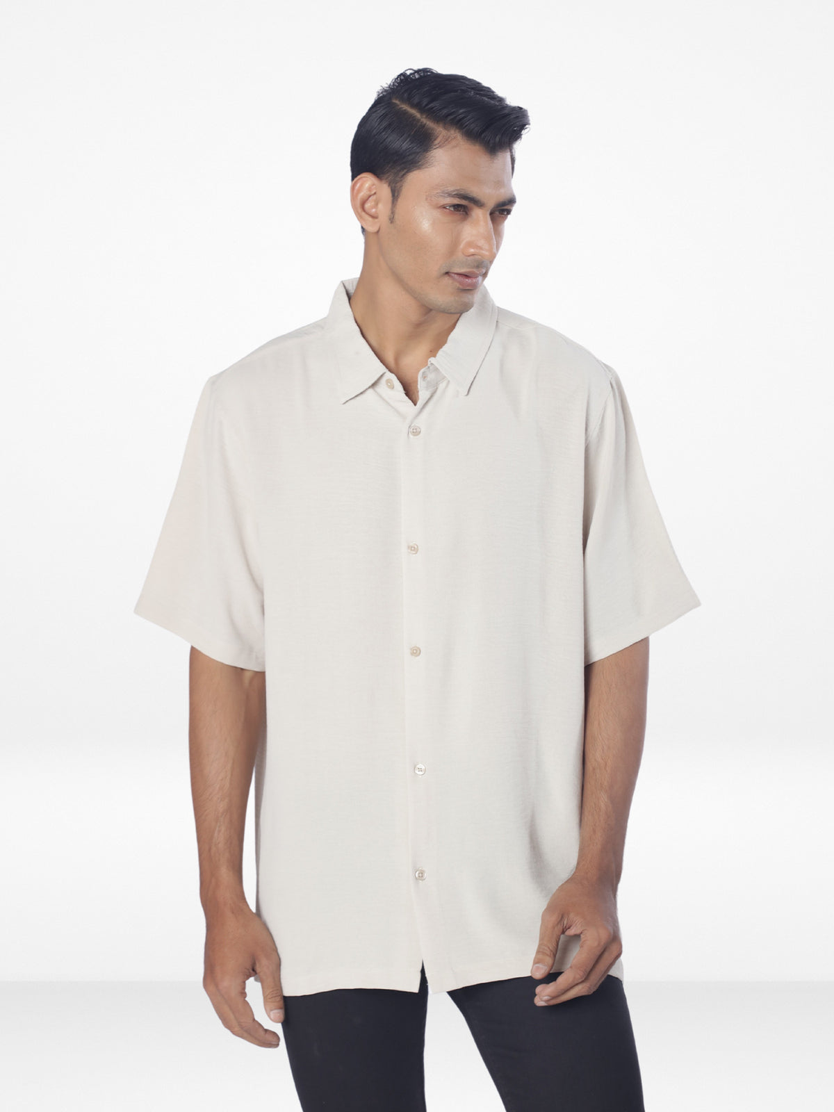 Men's Relaxed-Fit Half-Sleeve Casual Shirt| Beige