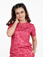 Women’s Henley Short Sleeve Pajama Top | Printed Sleepwear Shirt | Soft Stretch Yummy Rib Fabric | Casual Lounge Top for Women - Crimson