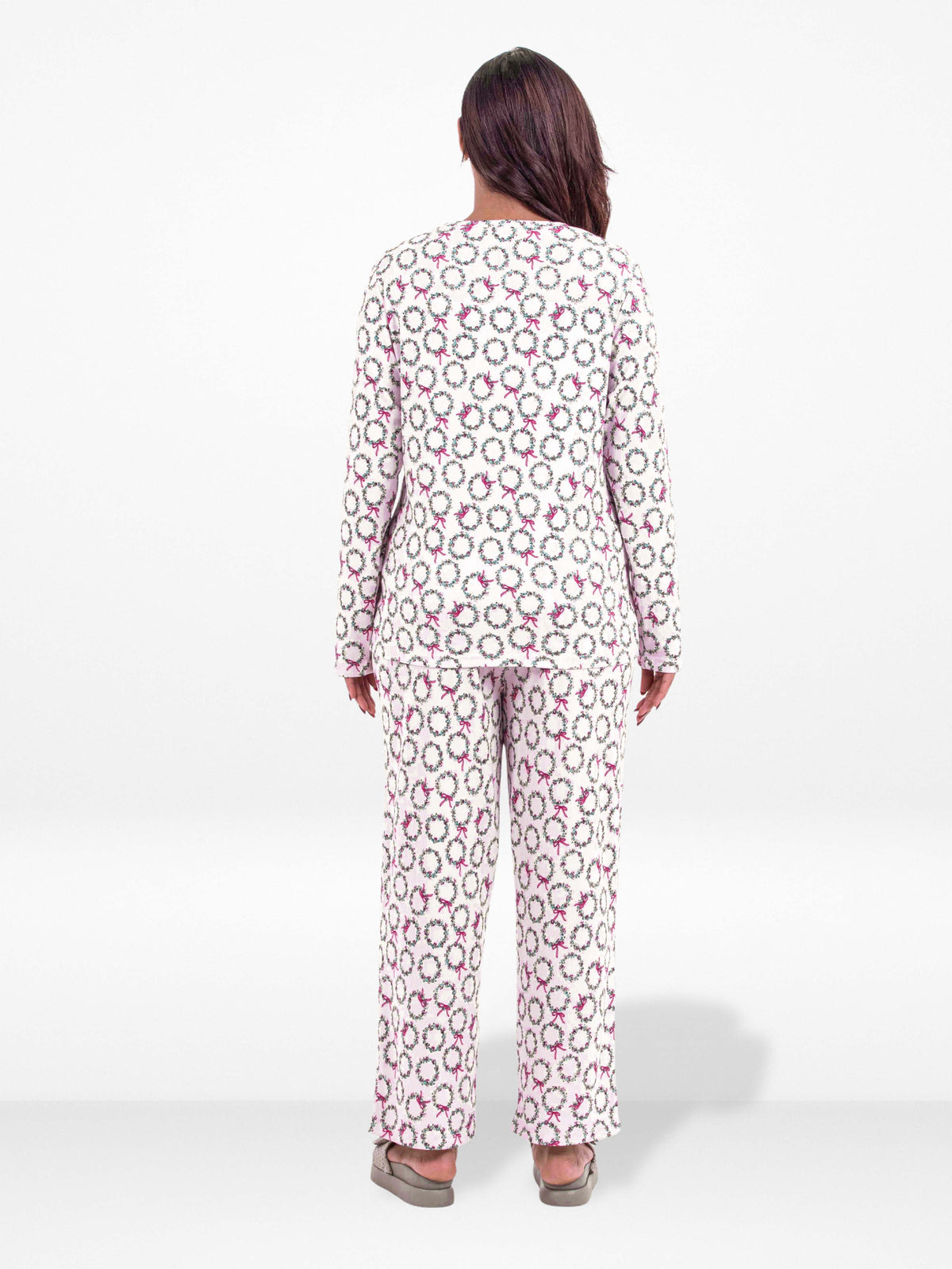 Women’s Crew Neck Collar Sleepwear Set – Long- Sleeve All Over Print Pajama Top & Shorts | Soft, Lightweight & Comfortable Nightwear