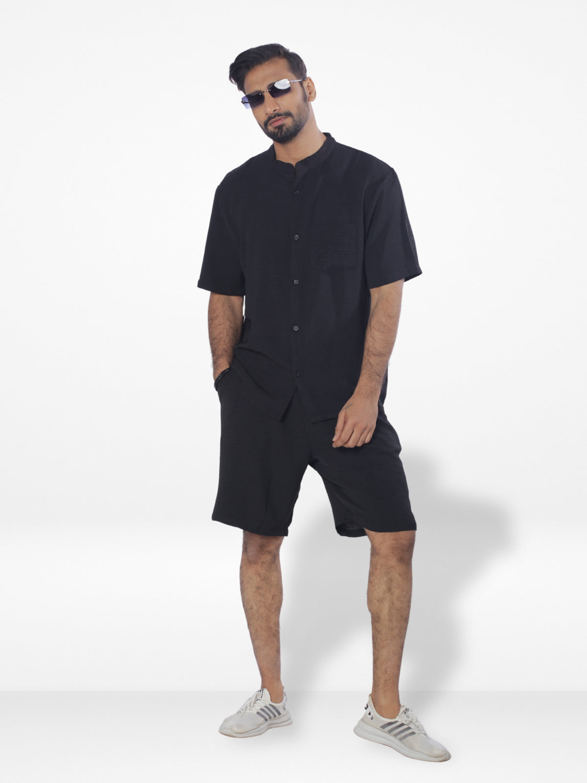 Men's Short Sleeve Shirt & Short Pant Set | Black