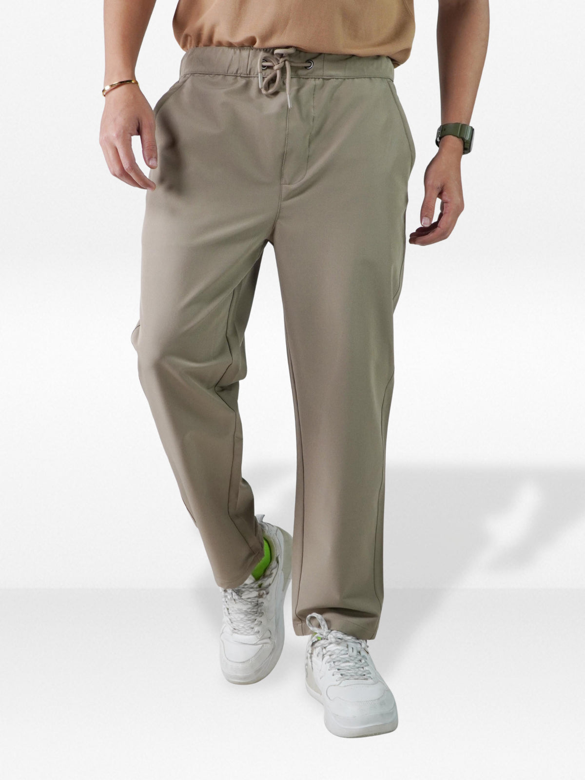 Men’s Relaxed Fit Trousers – Elastic Waist with Drawstring, Casual Pants with Fake Fly & Side Pockets ,Comfortable Everyday Wear