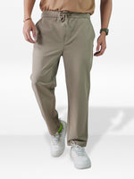 Men’s Relaxed Fit Trousers – Elastic Waist with Drawstring, Casual Pants with Fake Fly & Side Pockets ,Comfortable Everyday Wear