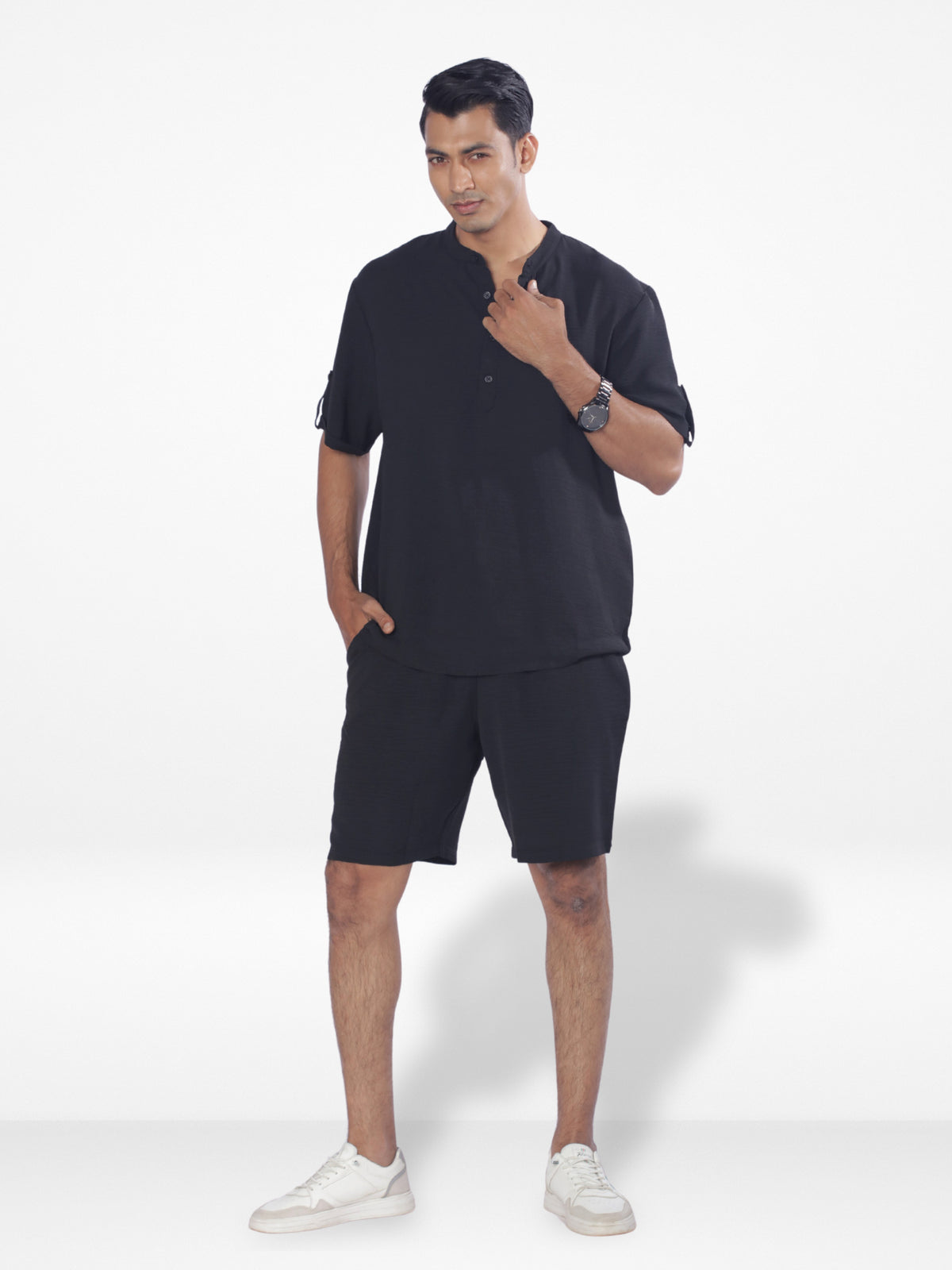 Men's Short Sleeve Shirt & Short Pant Set| Black