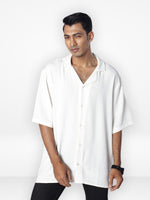 Men's Half-Sleeve Relaxed-Fit Casual Cuban Collar Shirt| OFF WHITE