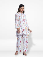 Women White Floral Aop Print Co-Ord Set with Luxury Details