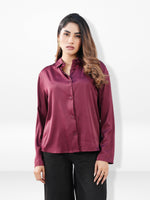 Women’s Long Sleeve Satin Shirt – Spread Collar Button-Down Top | Soft Shiny Formal & Casual Wear