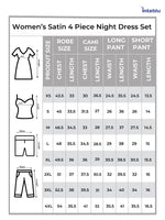 Women’s Satin 4 Piece Night Dress Set – Luxury Sleepwear | Soft Silky Comfortable Nightwear