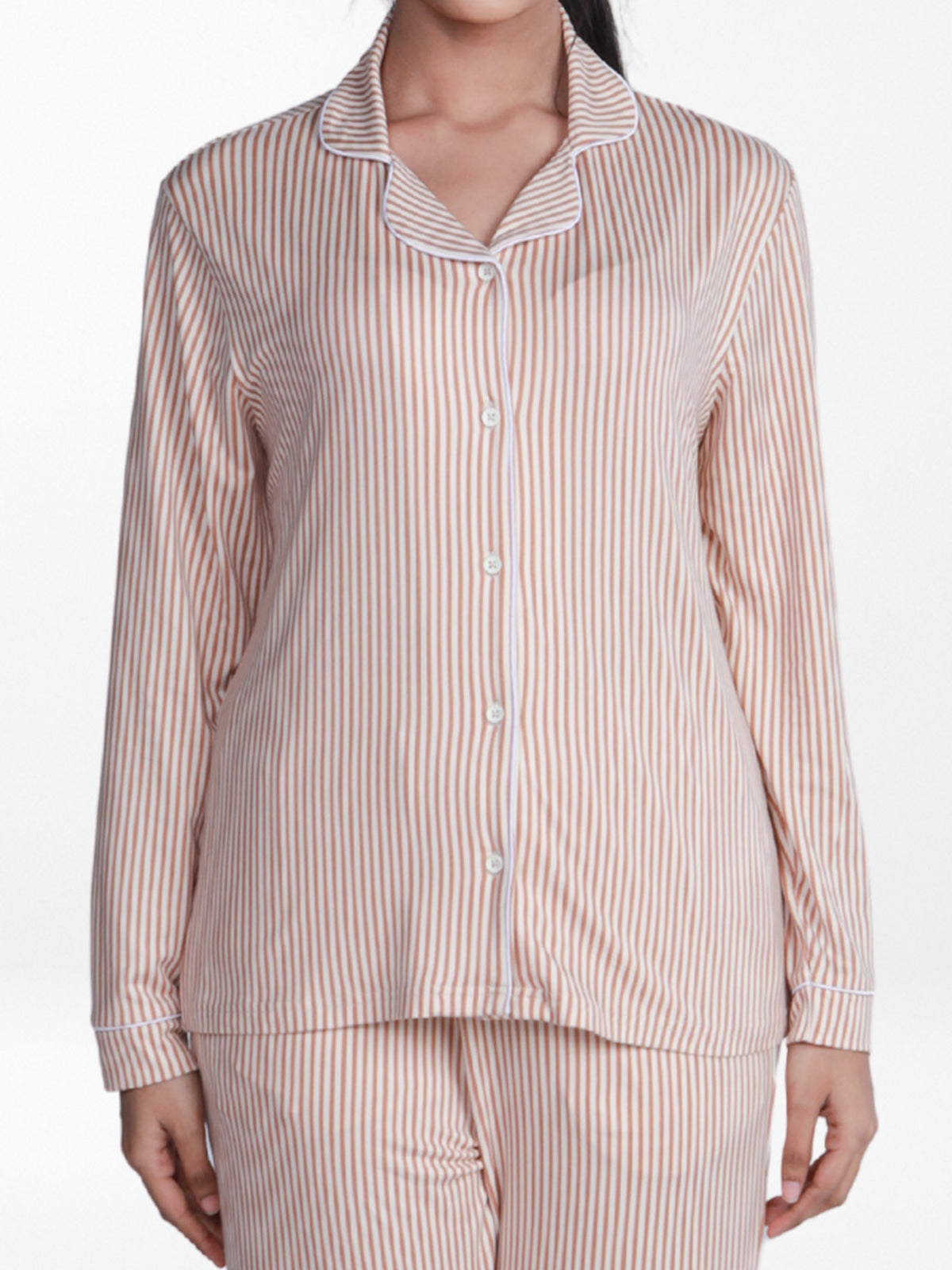 Women Coral Pink Check Sleepwear Long Sleeve Pyjama Set