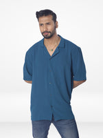 Men's Half-Sleeve Relaxed-Fit Casual Cuban Collar Shirt| LT.GREEN