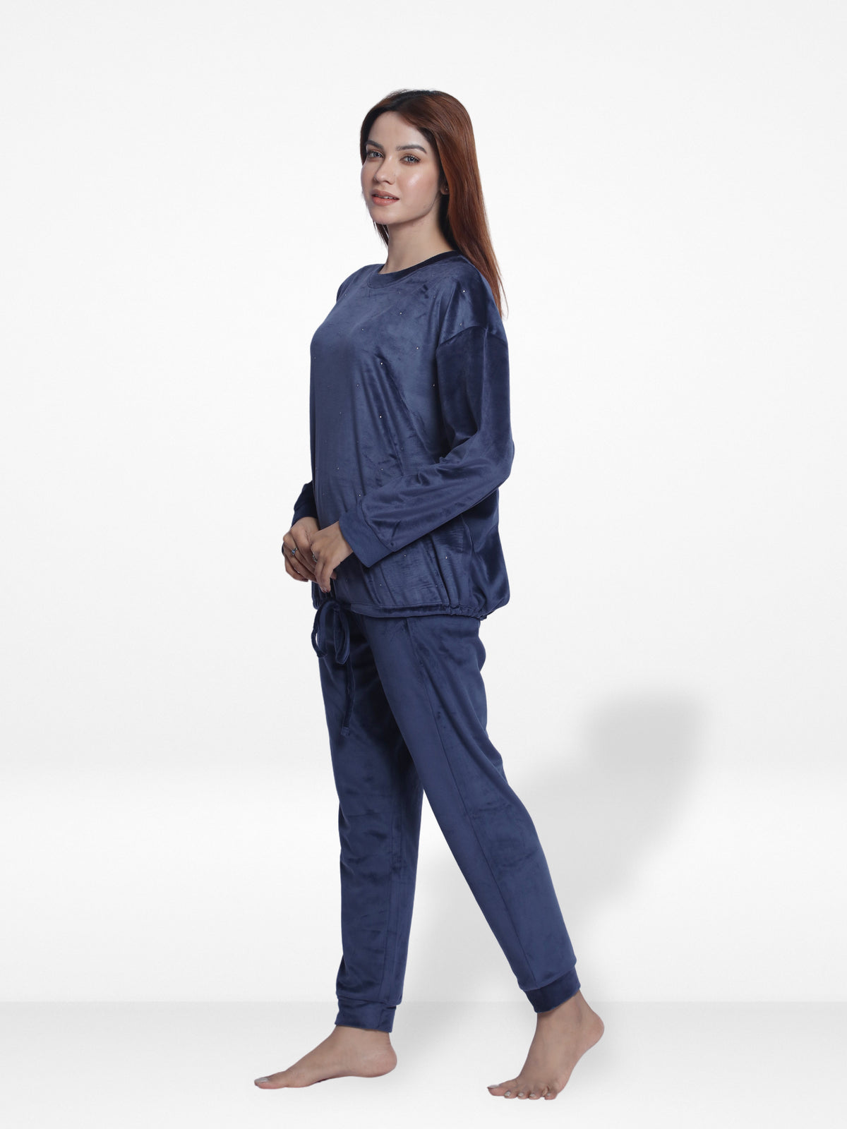 Women Velvety Sleepwear Long Sleeve Pyjama Set