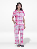 Women Pink Plaid Printed Pyjama Set, Night wear Dress Women's Check Printed Night Suit Set Shirt & Pyjama | Soft Nightwear Dress, 2 Piece Sleepwear for Women,