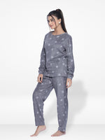 Women's Micro Polar Fleece Star Print Crew Neck Long Sleeve Pyjama Set