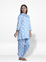 Women Sky Blue Aop Print Co-Ord Set with Luxury Details