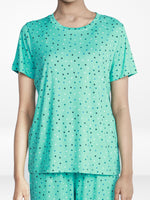 Women’s 2 Piece All Over Printed Loungewear Set – Short Sleeve Top & Pants | Casual Lounge Outfit, Soft Pajama Set, Summer Sleepwear for Women